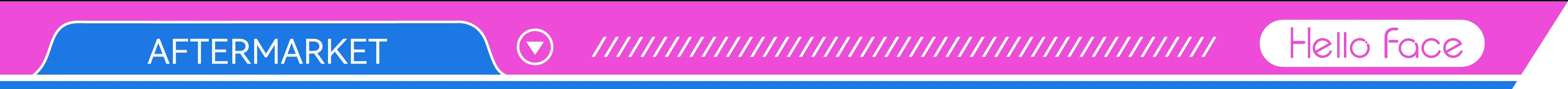 A digital banner featuring the Hello Face logo, the word AFTERMARKET, and a series of slashes on a pink and blue field.