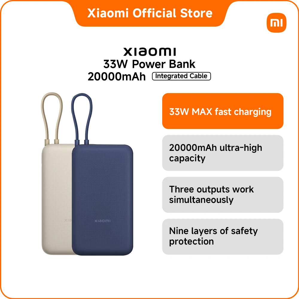 20000mAh Fast Charging Power Bank with Built-in Cable - Blue Tidesmit