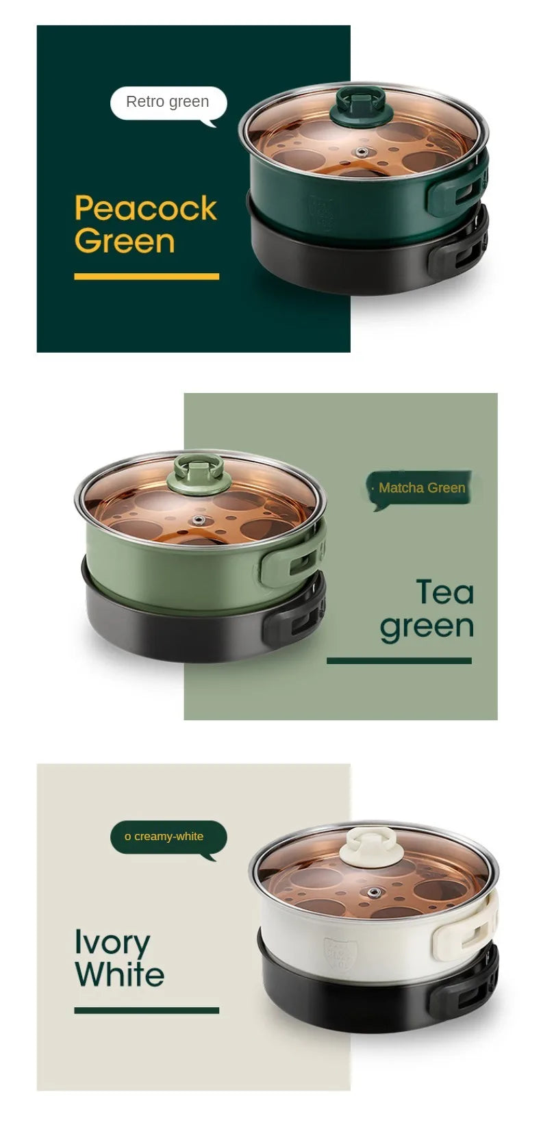 Electric multi-cooker available in Peacock Green and Ivory White color options