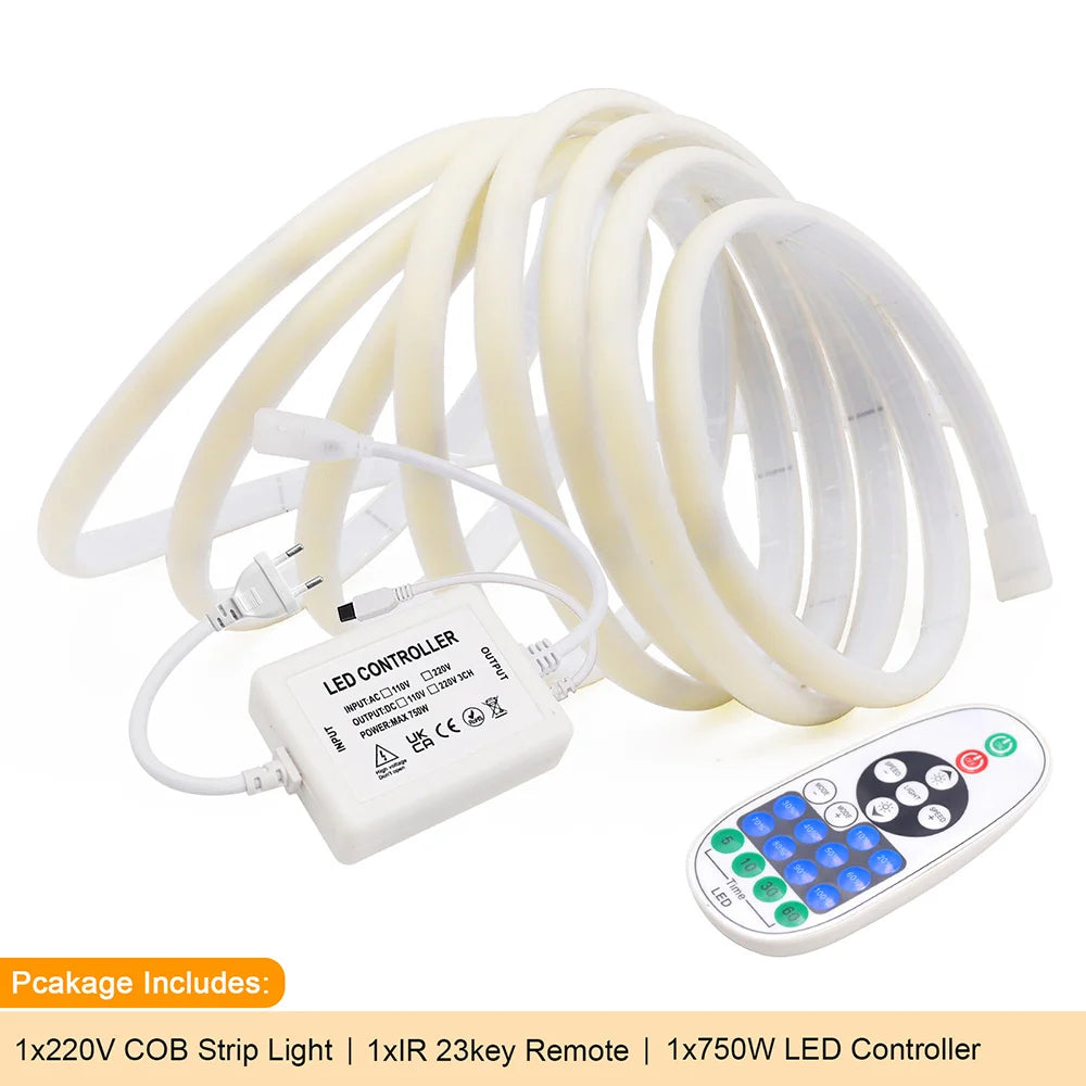 Wall Touch COB LED Neon Strip Light Wifi Bluetooth 23key Remote Control 220V Dimmer Power Kit 5m 10m 20m 40m 0.5m 240LED/m Flex