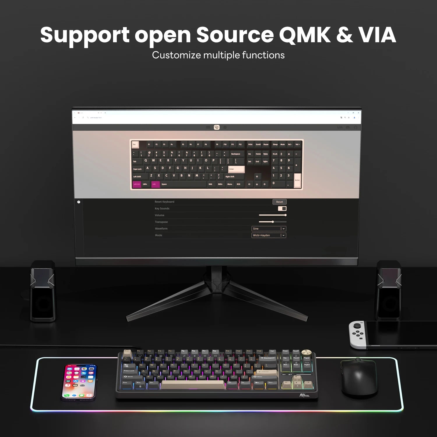 RK Royal Kludge RK R87Pro Gasket Wired Gamer Keyboard Hot-swappable 88 Keys Mechanical Keyboard 88% RGB Backlit With PBT Keycaps