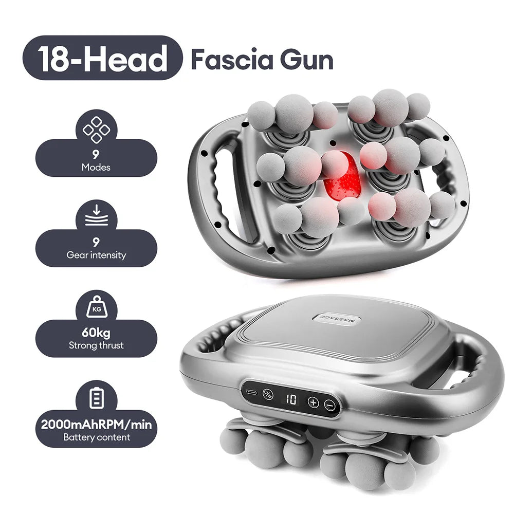 Deep Tissue Electric Massager - Professional Muscle Recovery Device Body Shaping Massage Equipment 18 head-grey China