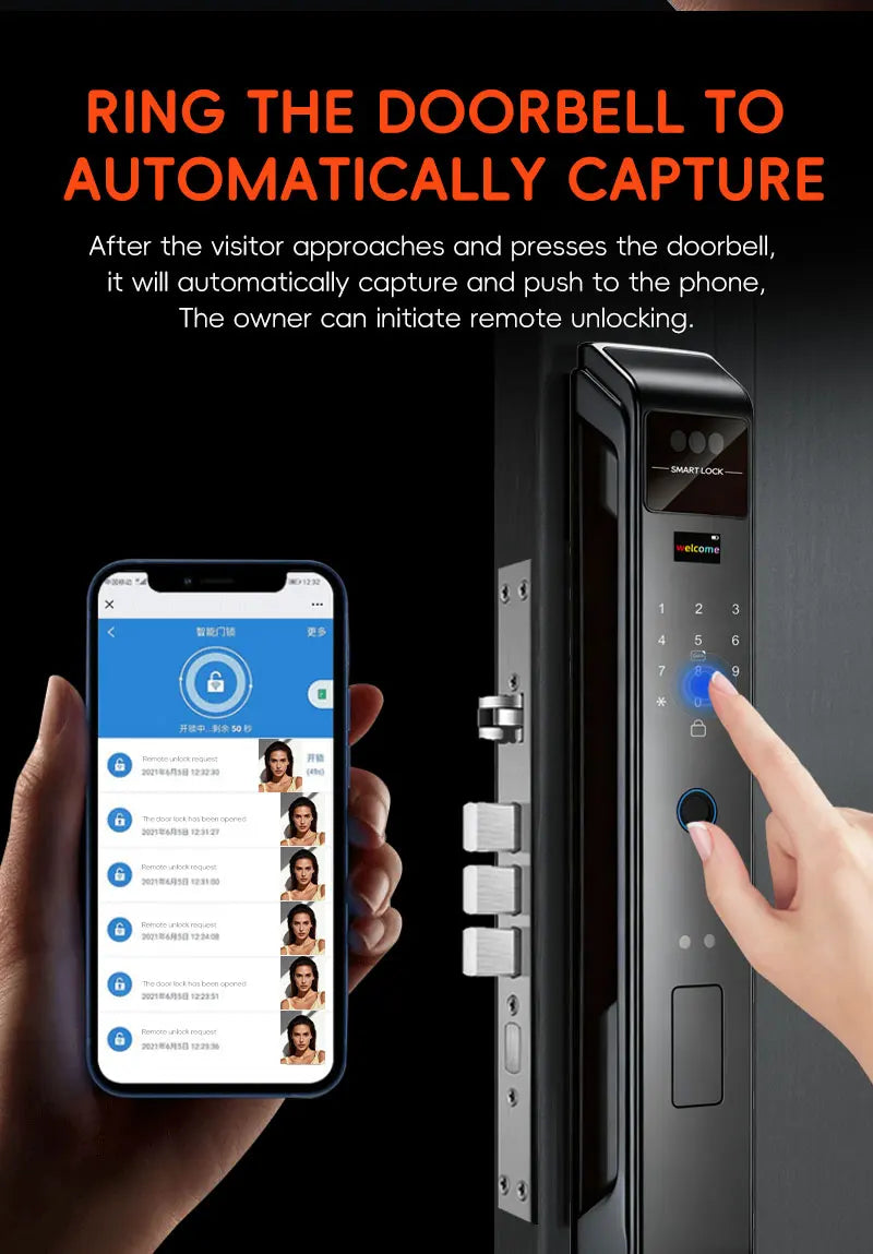 SANKESONG Tuya 3D Face Recognition Smart Lock with Security Camera Digital Electronic Intelligent Fingerprint Lock
