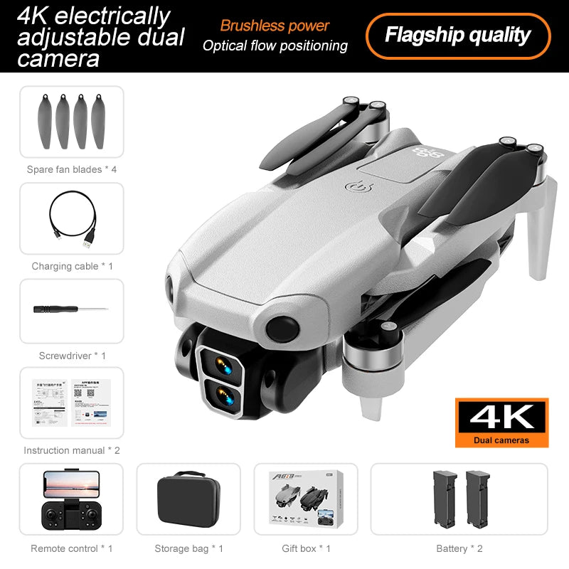 4K Camera Drone with Obstacle Avoidance - Brushless Motor Foldable Design 4K Cameras-2B-Gray Tidesmit