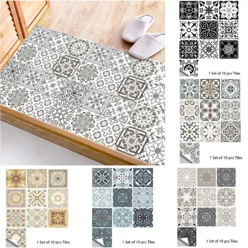 Self-adhesive mosaic tile sticker sheet, gray and white Moroccan geometric pattern