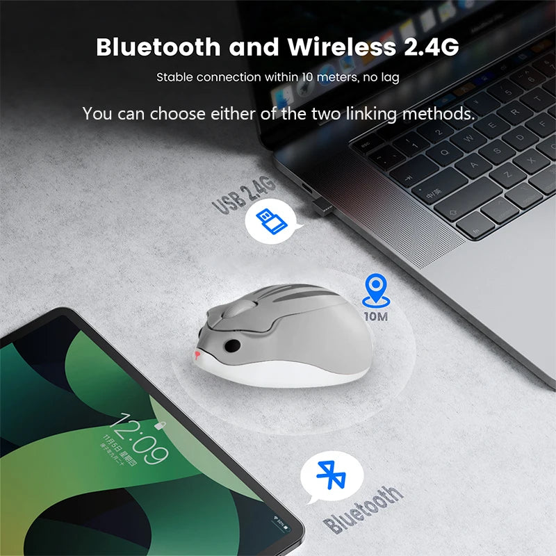 Mini Wireless Mouse 3D Cute Hamster 2.4G Bluetooth Dual Mode Connectivity Long Battery Life Mute USB Optical Mouse For Laptop PC