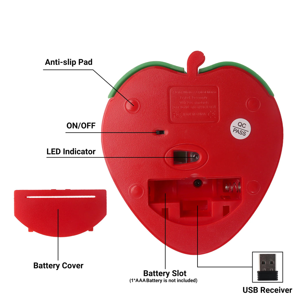 Wireless Cute Mouse 2.4G Bluetooth Dual-mode Strawberry Appearance Mute Button Light Weight Portable Office Use Gift For Girl