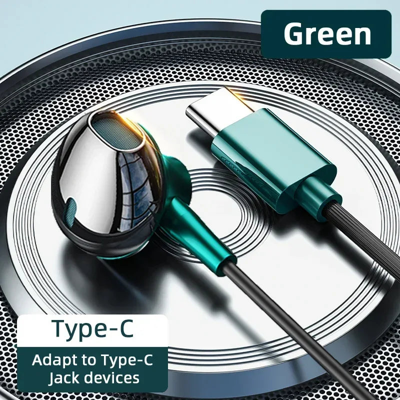 Tidesmit USB C Wired Headphones - HiFi Stereo Audio with Mic Green Type C Tidesmit
