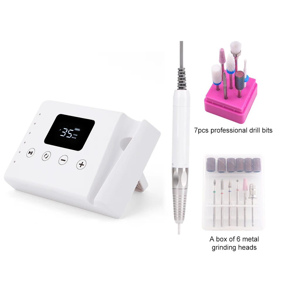 Brushless 35000RPM Portable 2-in-1 Electric Desktop Nail Drill Machine Drilling Manicure Nail Polisher 85w Powerful with Bit Set