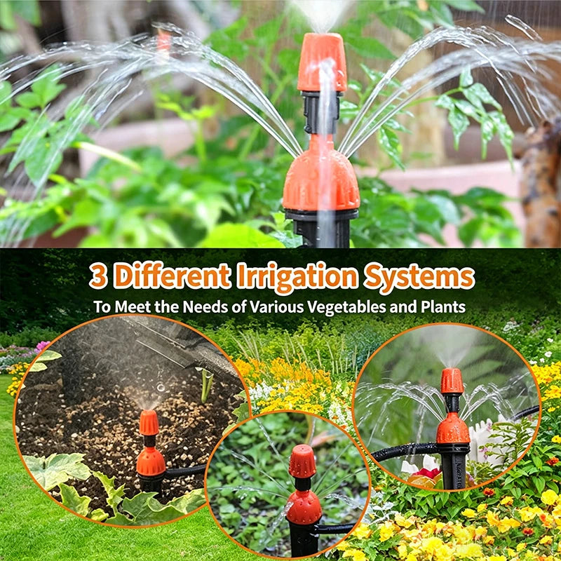 360° Adjustable 2-in-1 Drip Spray Stake Emitter Shutoff Mist Nozzle Garden Micro Irrigation Water Stake for Pots Lawn Greenhouse