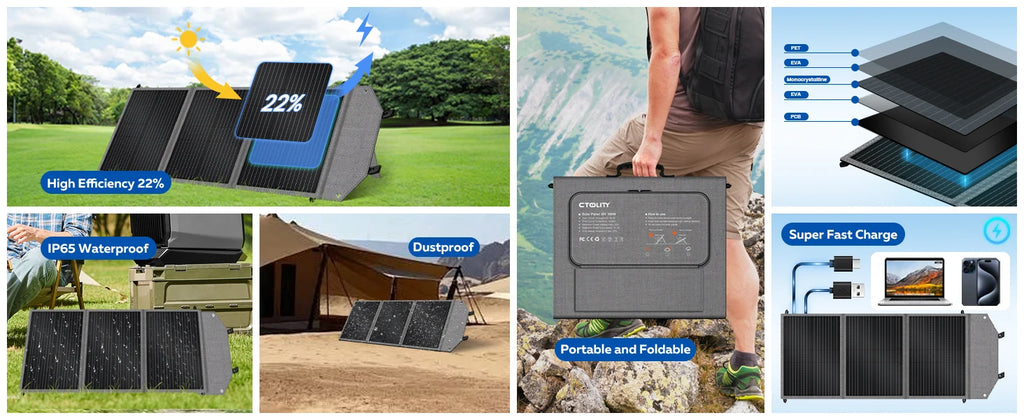 CTOLITY Outdoor Camping AP2000 2400W Fast Charging Portable Power Station SP100 100W Foldable Portable Solar Panel For Home