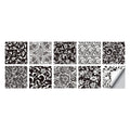 10 pcs/pack, Black and White Floral hard PVC Self-Adhesive Tile Stickers - Waterproof, Oil-Proof, Easy to Clean for Home Decor