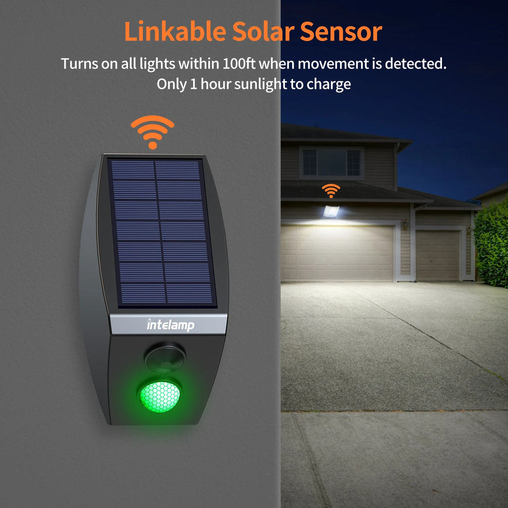 Intelamp 20000mAh Solar Flood Lights Outdoor Super Larger Solar Panel 4000LM Linkable Dual Motion Sensors For Garden Yard Garage