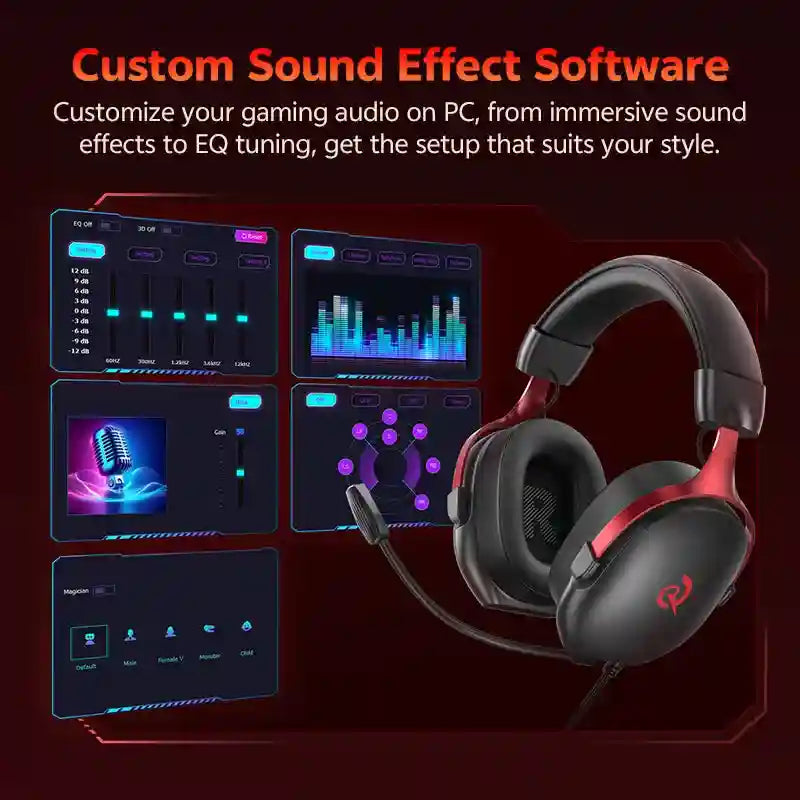 Wired Gaming Headset 7.1 Surround Sound - Ergonomic Over-Ear Black Tidesmit