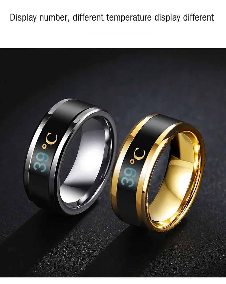 Size 6-13# Intelligent 38 Temperature Men Women Ring Stainless Steel Simple Creative Couple Mood Changing Number Finger