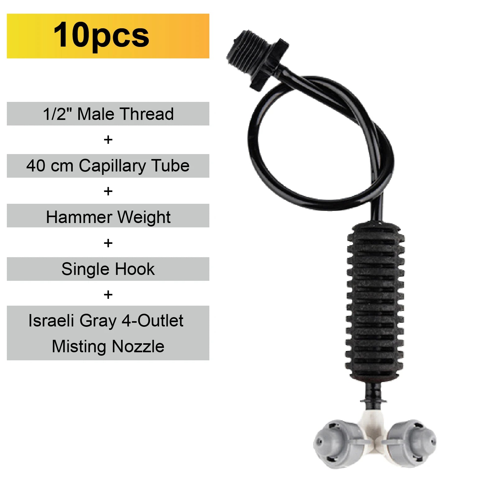 4-outlet misting micro sprinkler nozzle set with gray outlet heads and black body