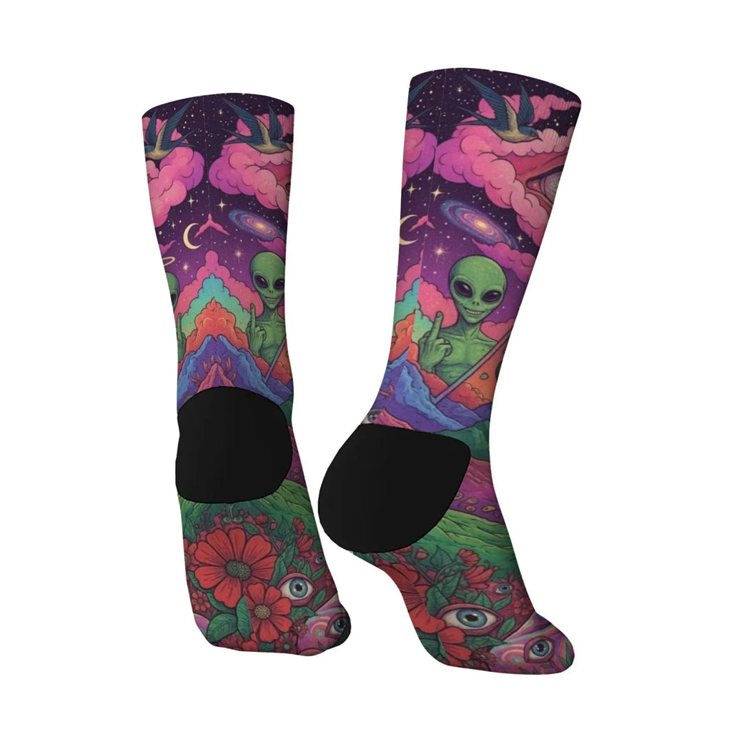 Mystery Eyes Happy Alien Psychedelic Socks Casual Fashion Men's Socks Novelty Funny Compression Socks Crazy Street Hip-Hop Socks