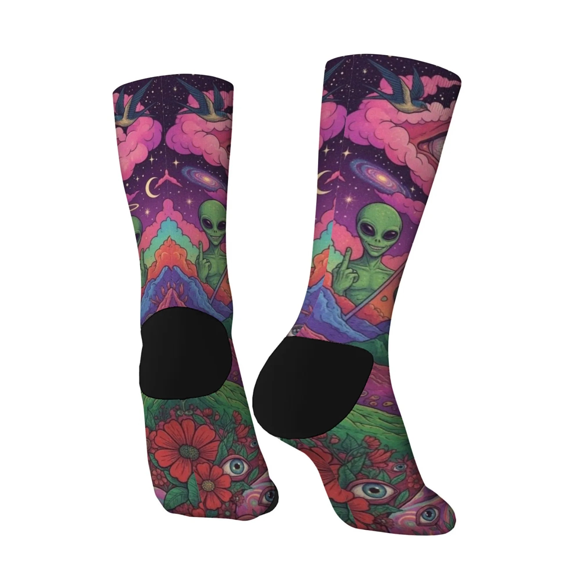 Mystery Eyes Happy Alien Psychedelic Socks Casual Fashion Men's Socks Novelty Funny Compression Socks Crazy Street Hip-Hop Socks
