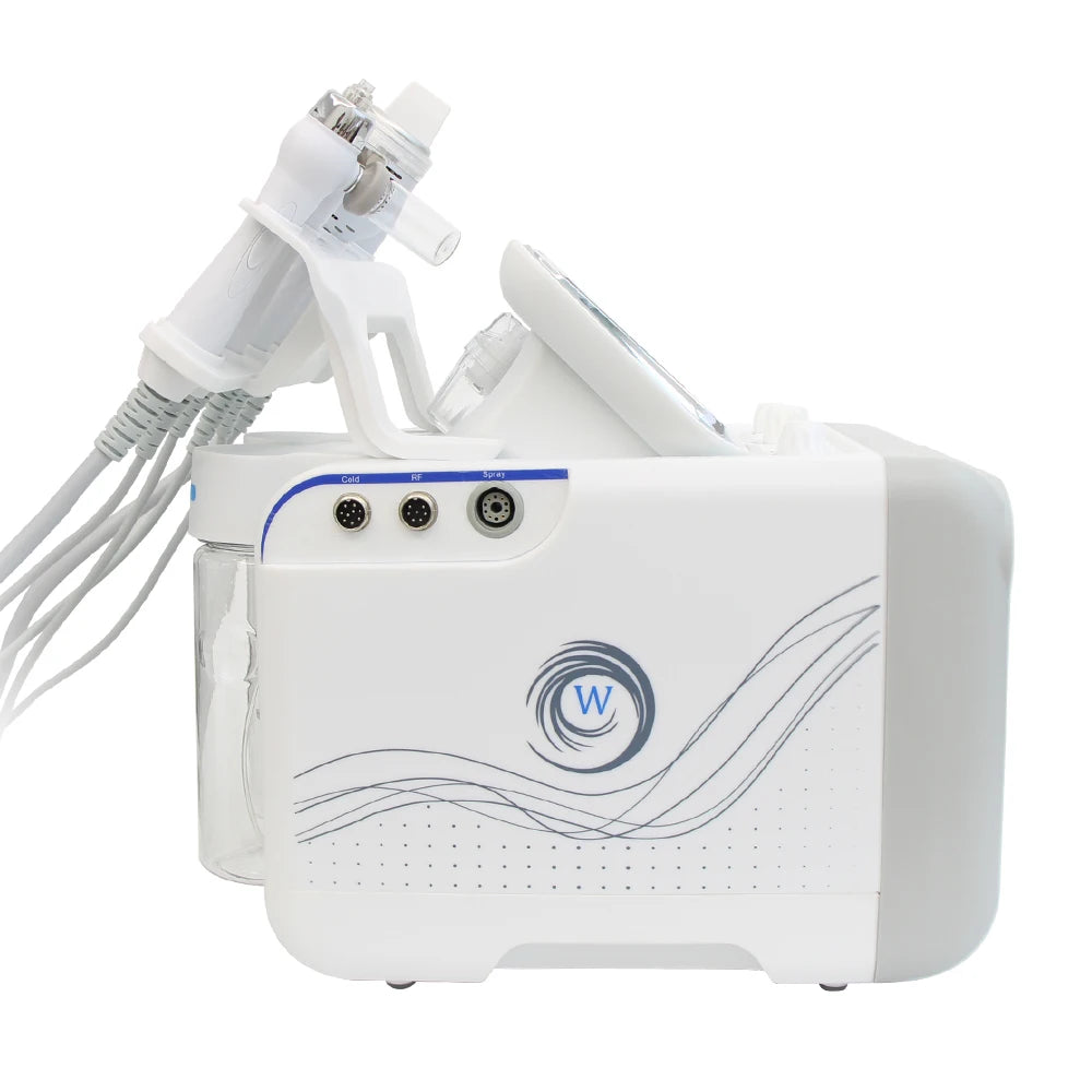 AOKO 7-in-1 white hydro dermabrasion facial machine with spa treatment wands and digital display for deep skin care.