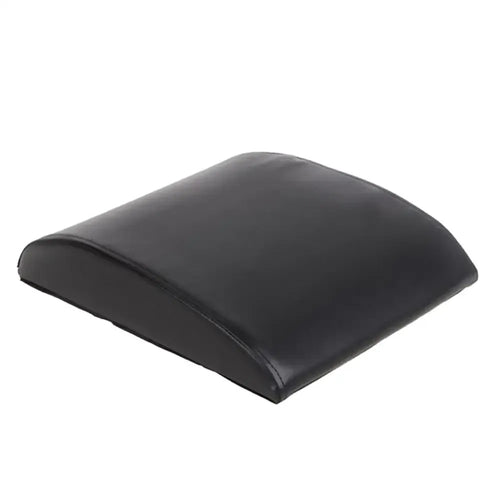 Sports training pad for back support and sit ups, black smart yoga mat cushion, side angle view.