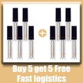10 tubes of 2-in-1 eyebrow and eyelash growth serum in clear bottles with black caps, buy 5 get 5 free promotion.
