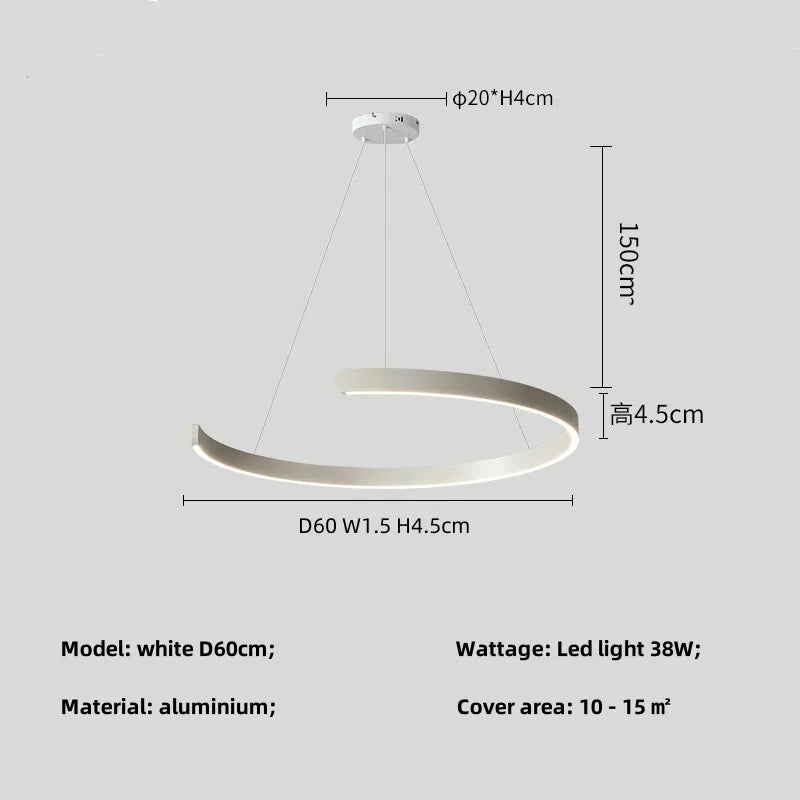 Modern LED Ring Ceiling Chandelier 60cm Black - Minimalist Decor A-white D60cm Tidesmit