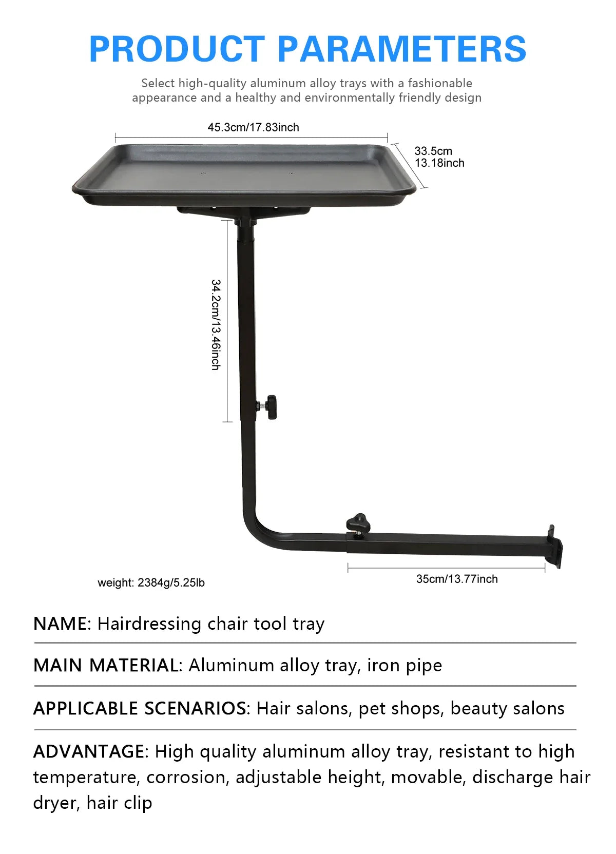 Salon Chair Tray 360 Rotation - Adjustable Black Storage Tray Massage Chairs Tidesmit