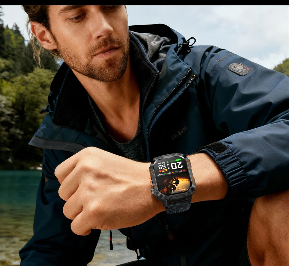 New Military Grade 1200mAh Battery Smartwatch Men 5ATM Waterproof Sports Tracker Flashlight Heart Rate AMOLED Screen Smart Watch