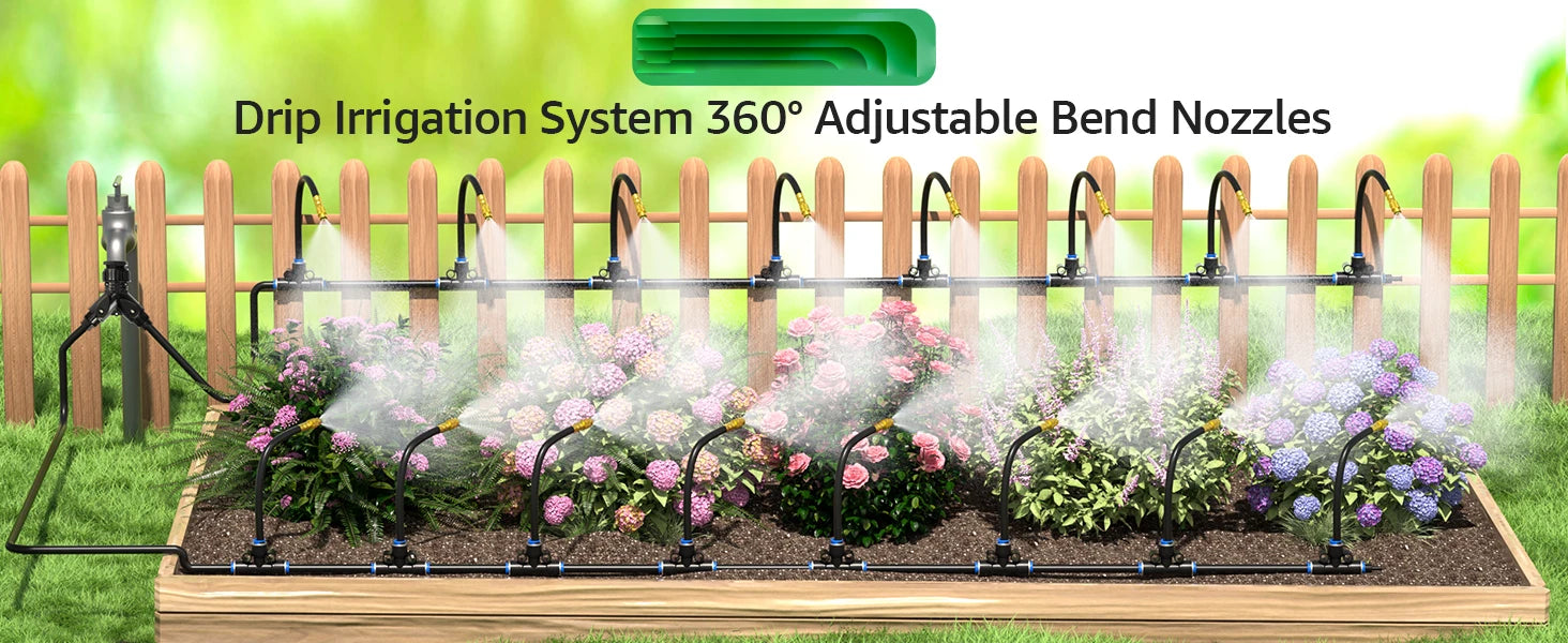 Drip Irrigation System 100FT 1/4" 2026-Upgrade Garden Sprinkler Kit With 16PCS 360° Adjustable Automatic Misting Watering System