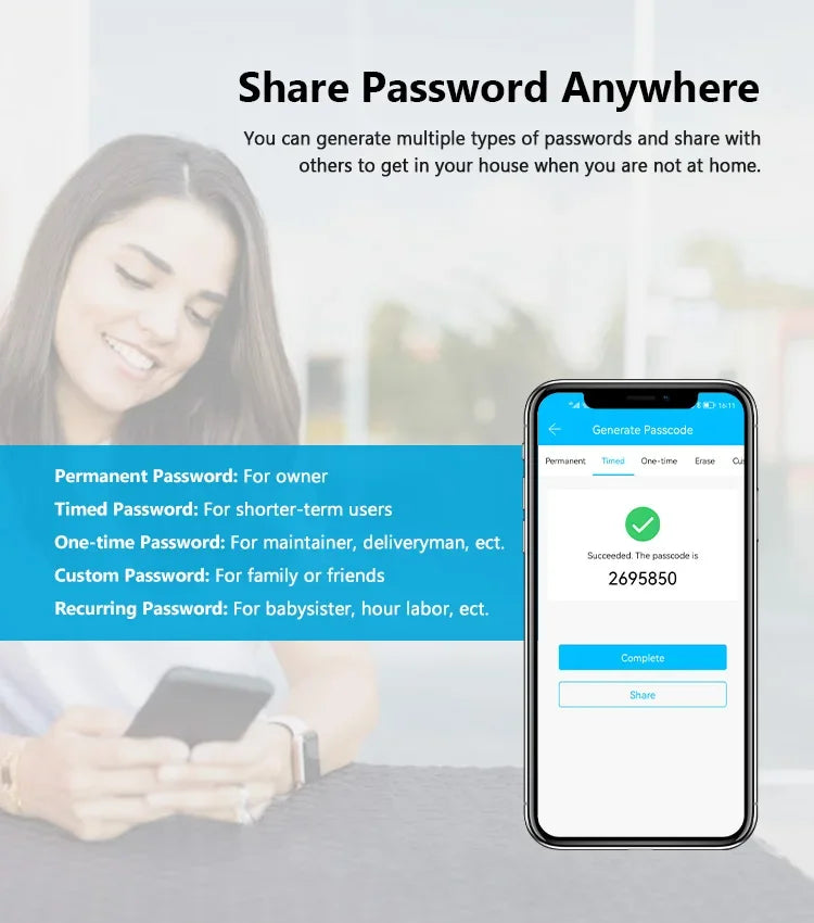 TTLock Keyless Smart Cylinder Fingerprint Lock with 4Pcs AAA Battery Adjustable Length Biometric Fingerprint Door Lock with App