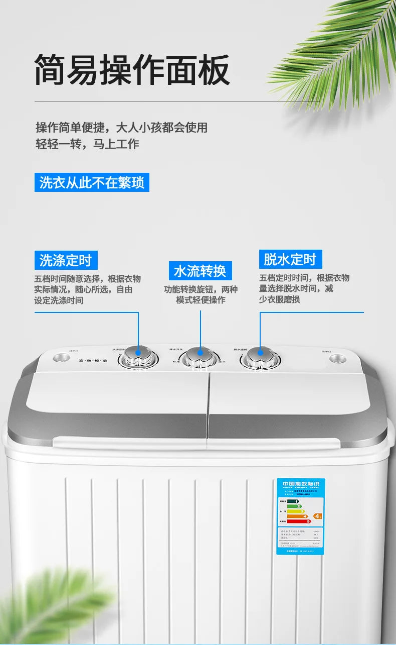 Tidesmit 5kg semi-automatic twin tub washing machine showing control panel and dual-tub layout for laundry.