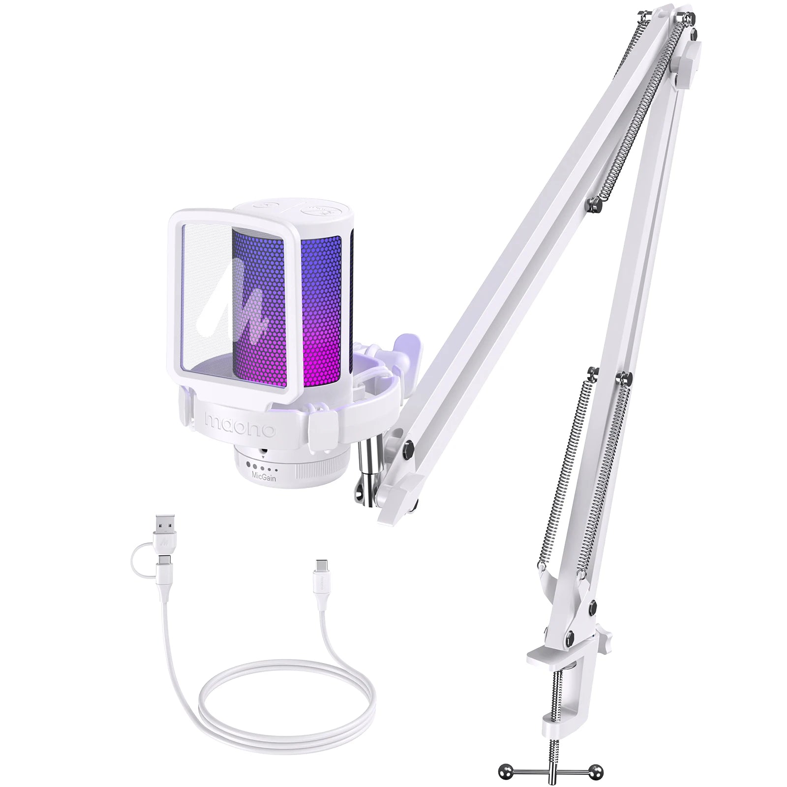 USB Gaming Microphone DGM20S with RGB Lighting and Mute Control DGM20S-White Tidesmit