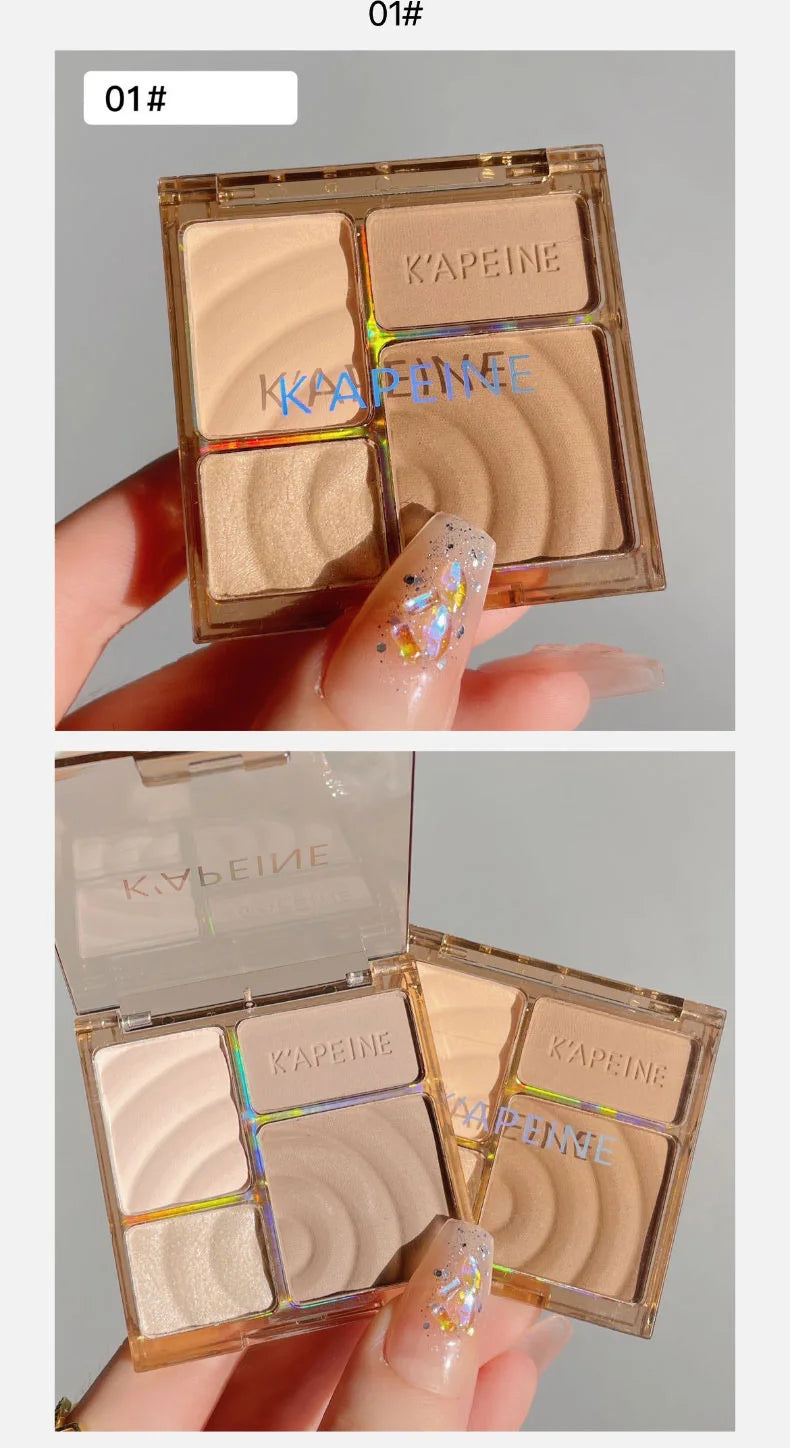 Tidesmit 4-color matte highlighter and contour palette for 3D facial sculpting and brightening makeup swatch