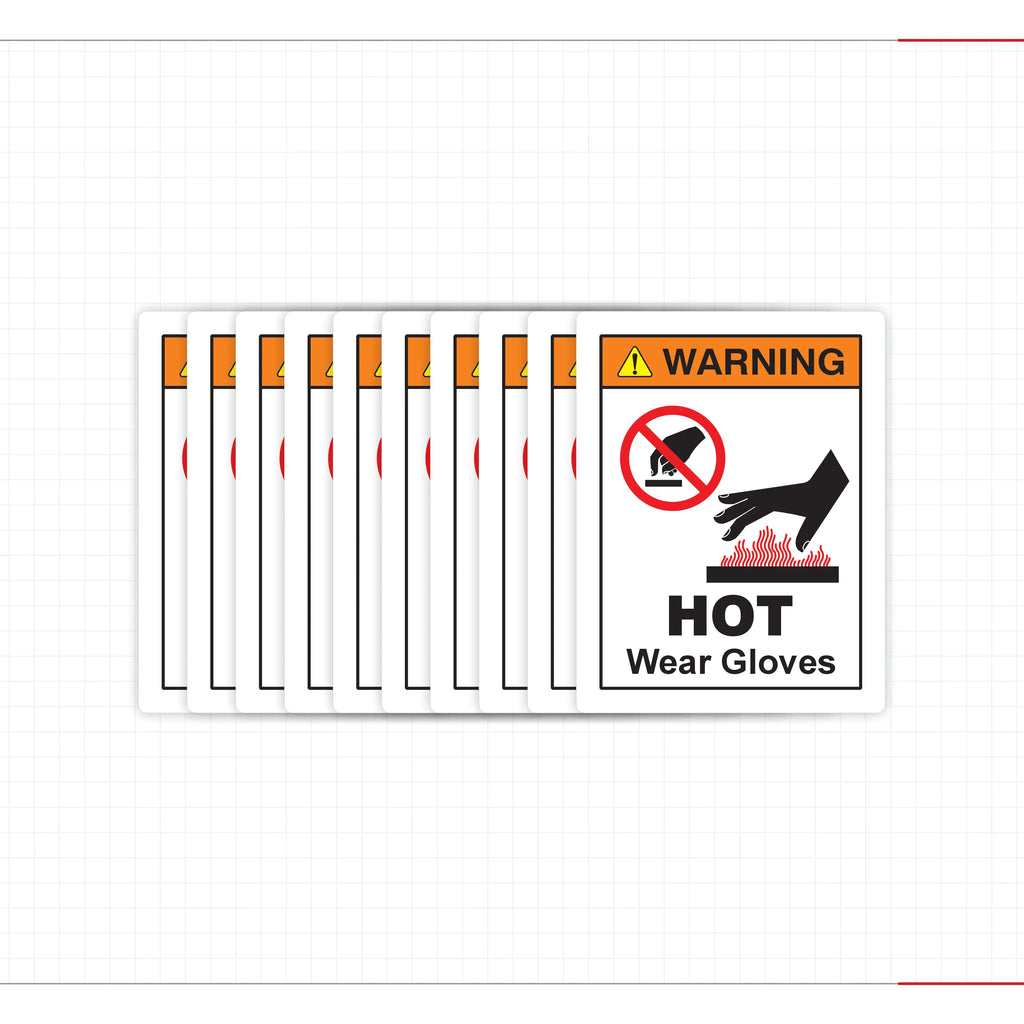 Warning Hot Surface Safety Decal Wear Protective Gloves ANSI ISO Compliant - Angle/Detail 10