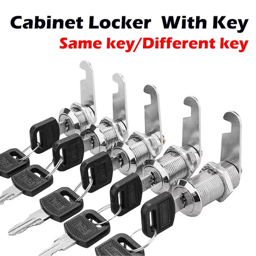 Metal cabinet lock cylinder set with multiple keys and black key tags