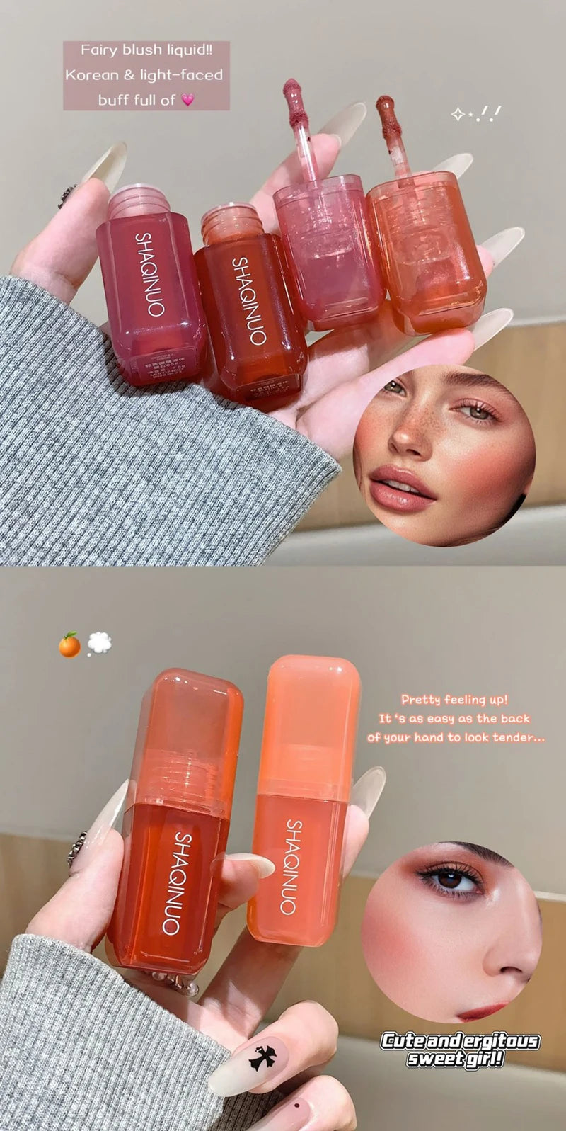 Tidesmit soft matte liquid blush shade swatch showing peach and violet waterproof jelly texture for natural face makeup