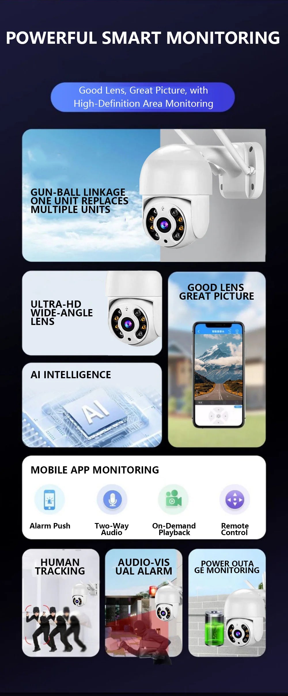 8MP 4K Wireless PTZ Camera HD 1080P Color Night Vision Wifi IP Camera Outdoor 5MP Ai Auto Tracking CCTV Surveillance Cam V360PRO