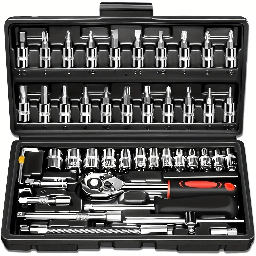 216-Piece Professional Socket Set 1/2' 3/8' 1/4' Drive SAE & Metric with 72-Tooth Ratchet for Automotive And Home Repair.（1SET）