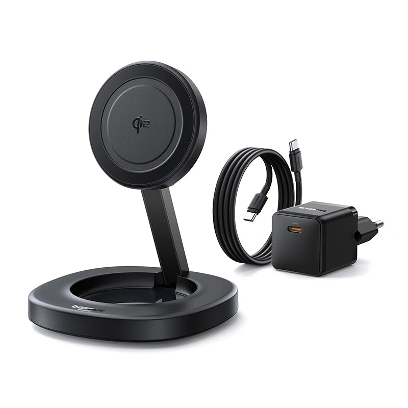 15W Magnetic Wireless Charger Stand - Foldable Qi Certified MagSafe Add 20W EU Plug China Mainland Tidesmit