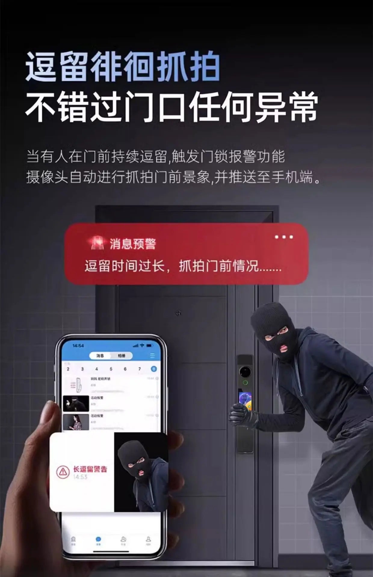 Fully automatic 3D visual facial recognition fingerprint, dual screen dual camera, home smart password lock