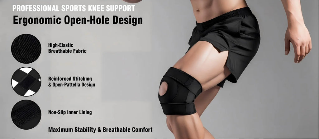 1PC Adjustable Knee Brace Patella Support - Open Patella Design for Knee Pain Arthritis Meniscus Relief Sports Basketball Runnin