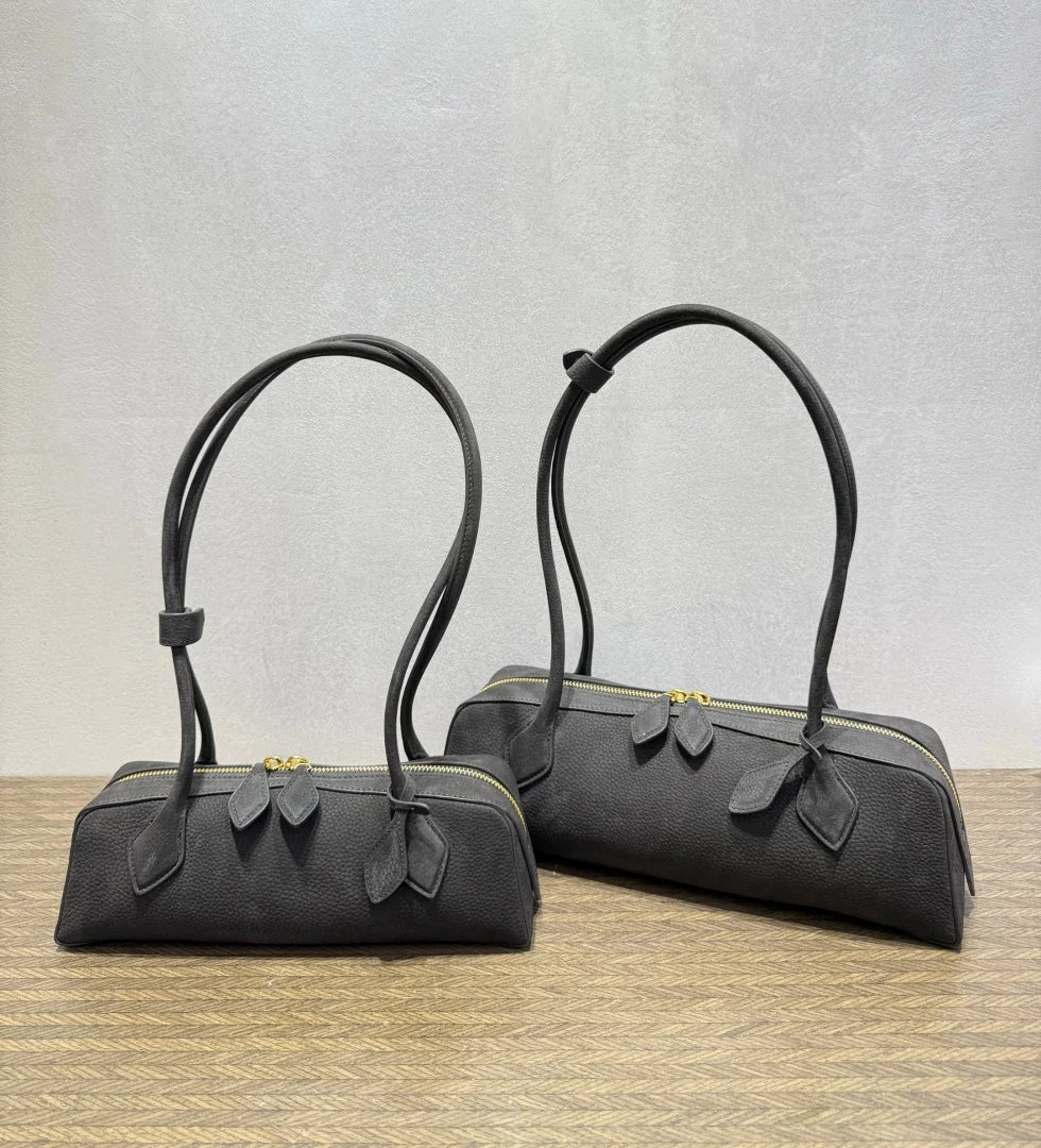 2026 high-quality genuine leather sausage bag, high-end customized high silk gloss leather handbag, women's shoulder bag