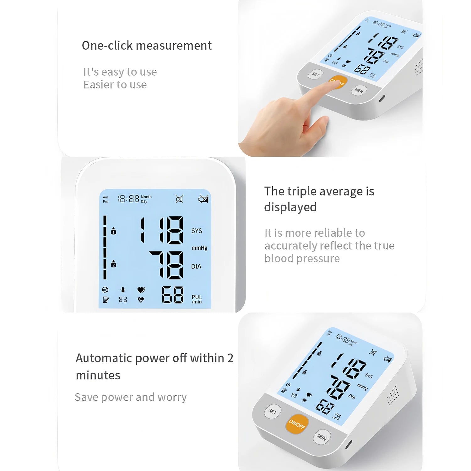 Blood Pressure Machine LED Display Digital Upper Arm Blood Pressure Monitor Automatic Tonometer BP Meter Arm Cuff Test Kit