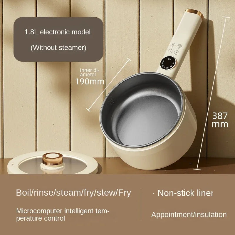 220V non-stick electric cooking pot, white base, 1.8L model without steamer, nonstick liner