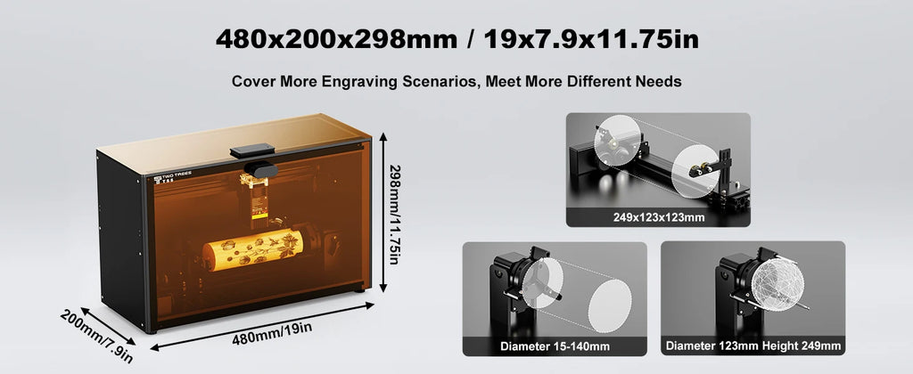 Twotrees TS5 Rotary Laser Engraver for Stanley Cup Pre-assembled 95% CNC Machine Laser Engraving Spheres And Circles Tools