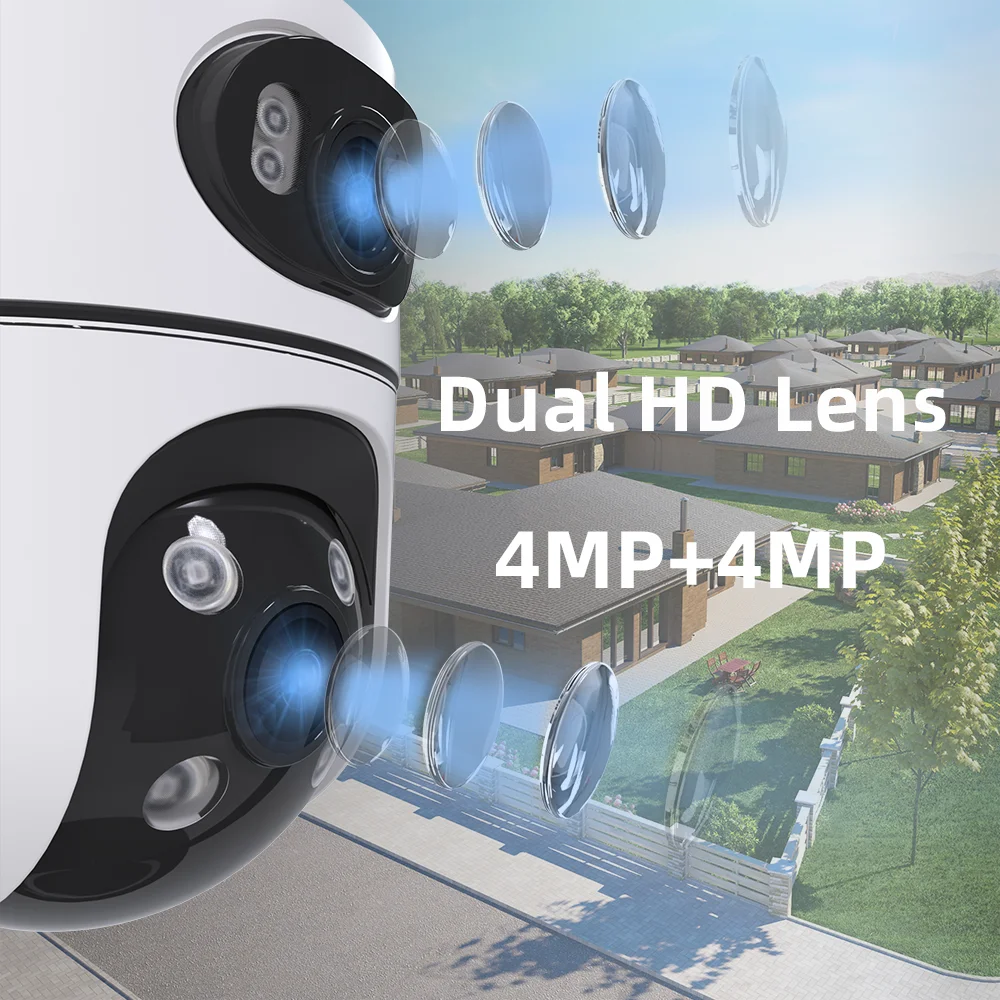 TreGear 8MP 4K PTZ Wifi Camera with Dual Lens Dual Screens AI Human Detection Wireless Outdoor CCTV Security IP Camera ICSEE App