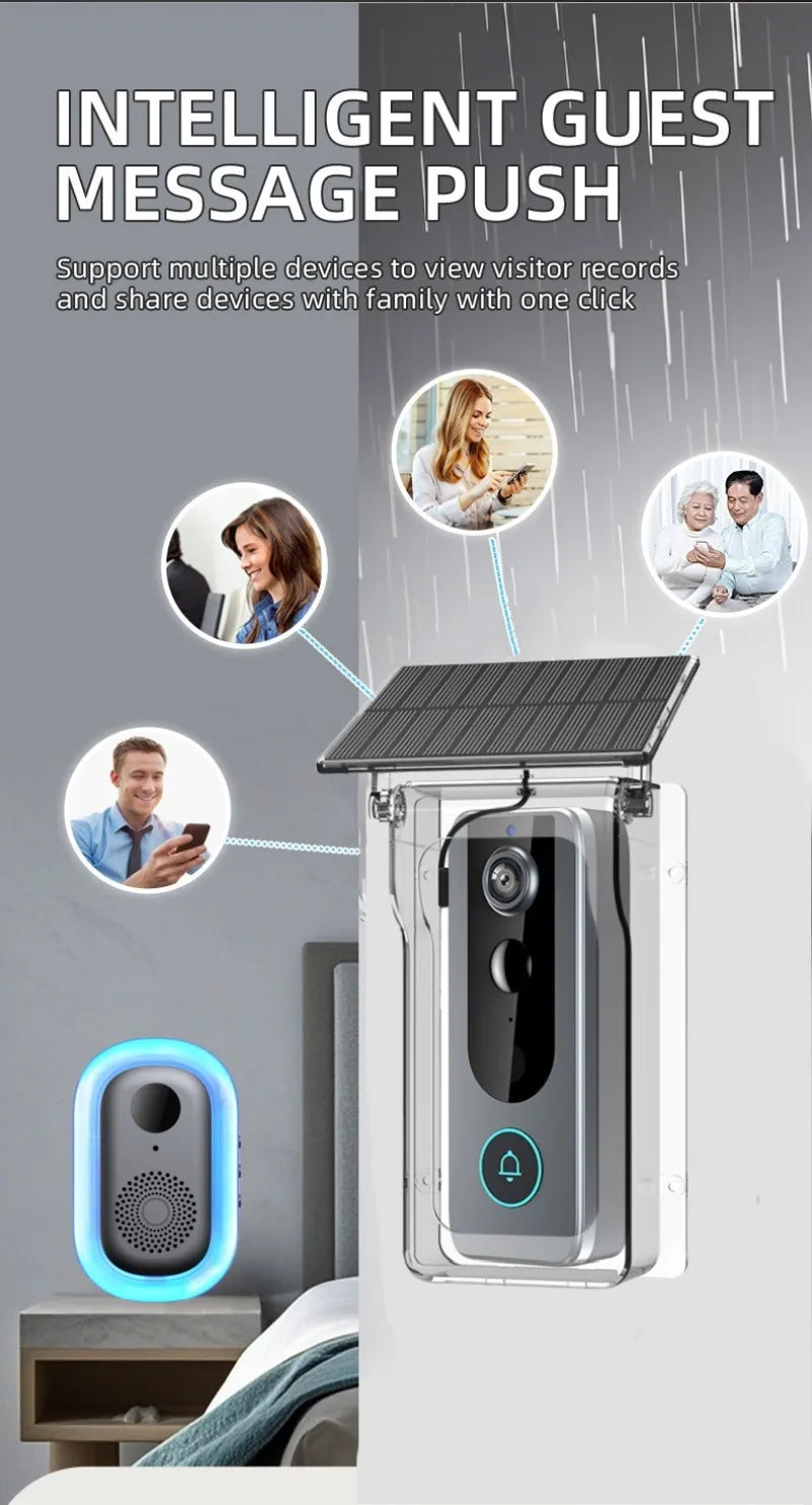 Tuya Doorbell with Solar Rain Cover Camera Wireless Video Doorbell Wifi PIR Human Body Sensing Outdoor Door Bell Video Intercom