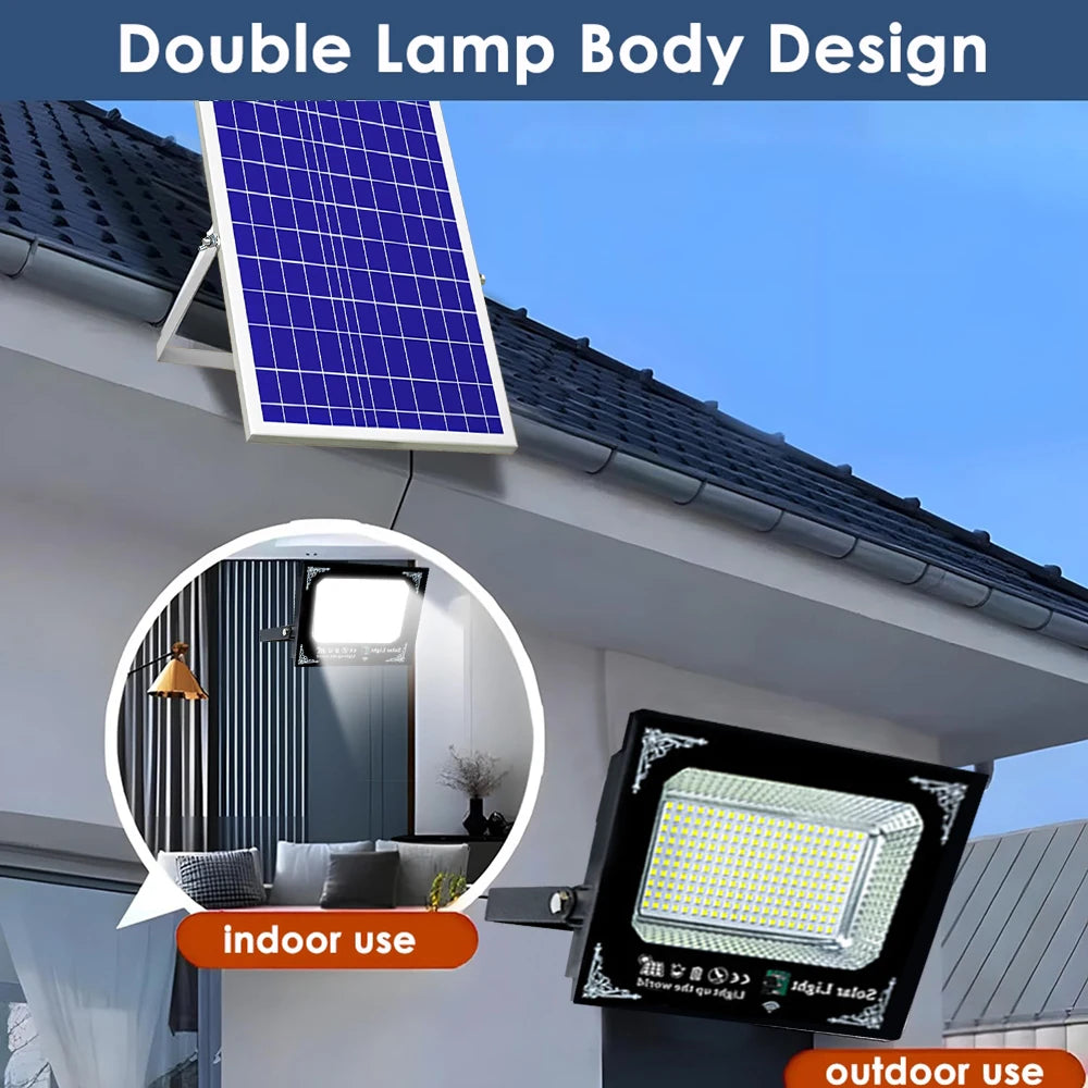 500W 6000mAh Solar Flood Lights Dual Lights, Remote Control Powered Spotlight Outdoor Garden Waterproof IP65 Villa Street Lamp