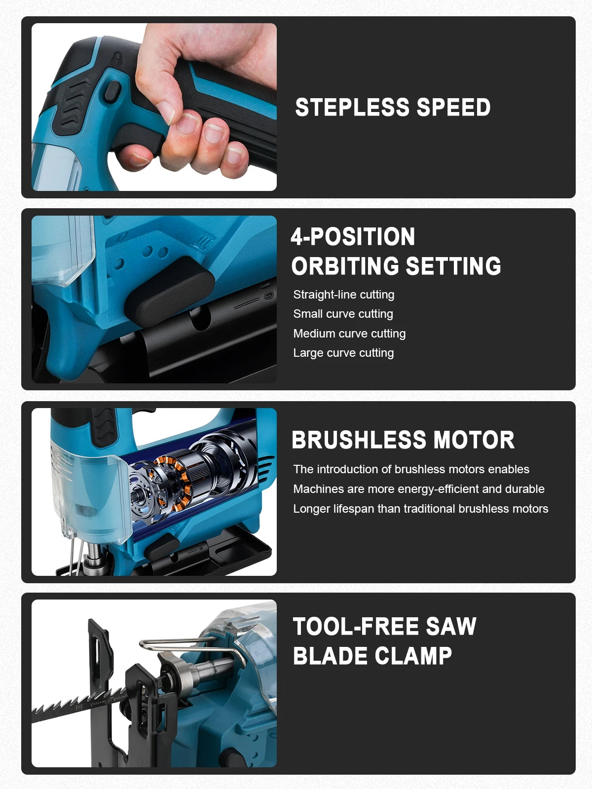Gisam 26mm 3500RPM Brushless Electric Jig Saw Multi-Function Stepless Speed Woodworking Power Tool For Makita 18V Battery pin
