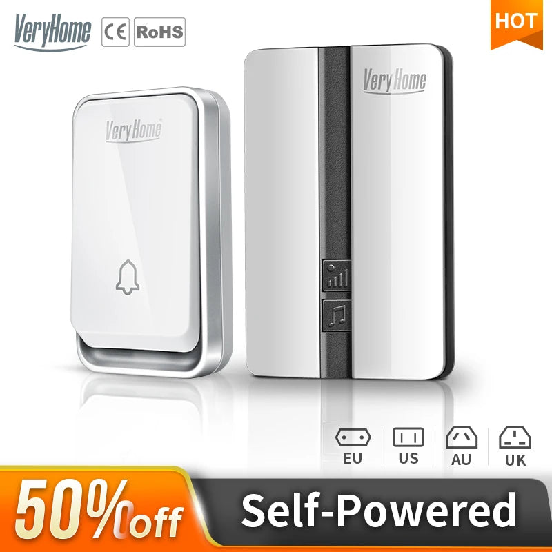 K33 Wireless Doorbell Waterproof Self-powered Button Smart Door Bell Sets Home Welcome Outdoor House Chimes  Receiver